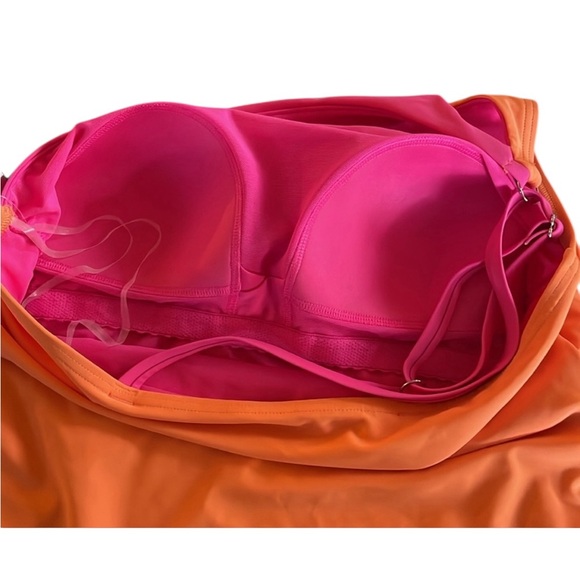 Lands' End Women's One Shoulder Pink and Orange One Piece Swimsuit - Picture 4 of 8